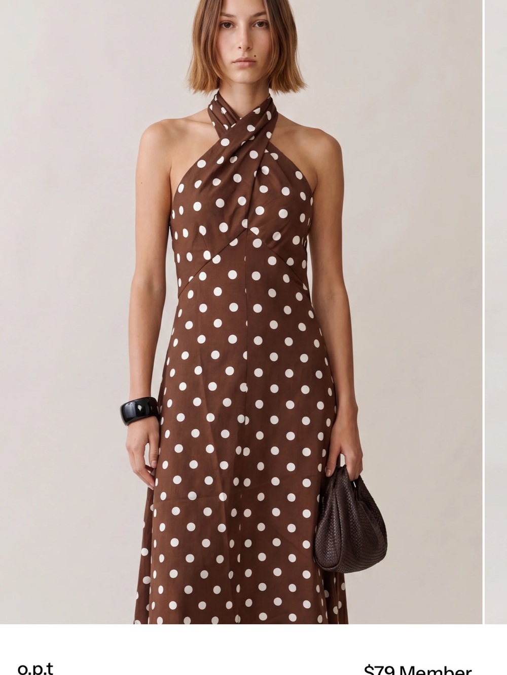 Few Moda Noelle Dress. Polka Dot Halter Maxi Dress in Brown and White. Sz XS - Picture 2 of 5